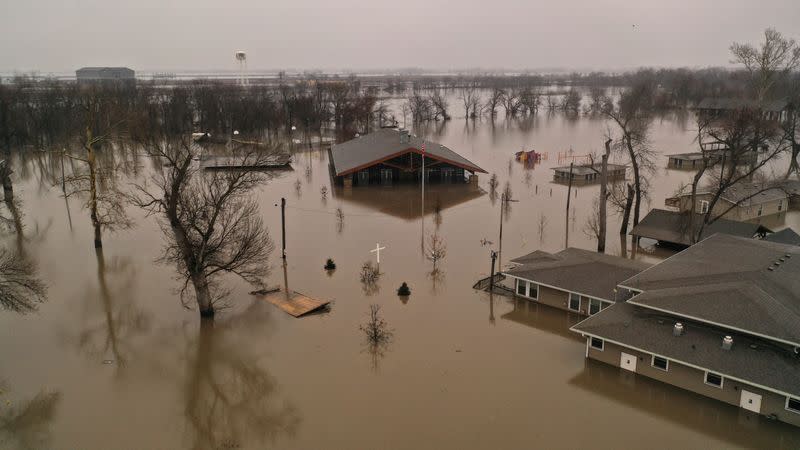 FILE PHOTO: A flooded parcel of land along the Platte River is pictured in this aerial photograph at La Platte, south of Omaha