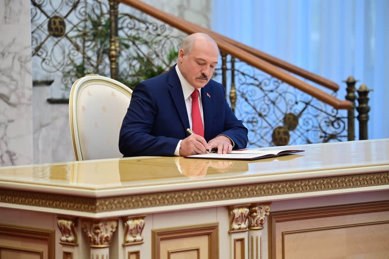 Belarusian President Lukashenko attends a swearing-in ceremony in Minsk