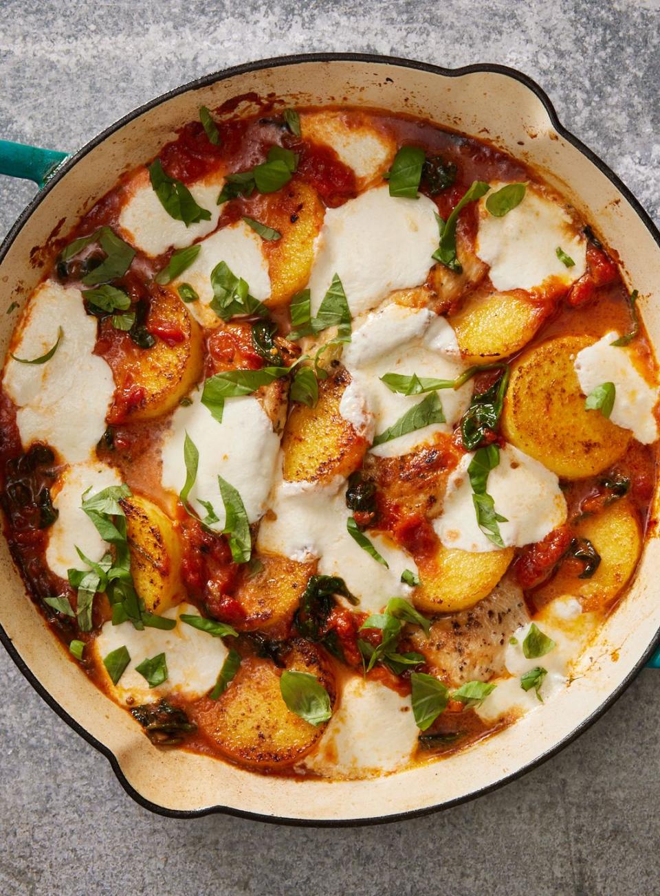 caprese chicken polenta bake