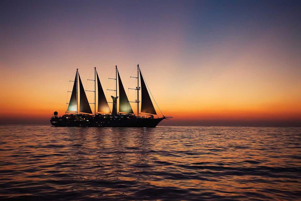 A Windstar cruise ship at full sail