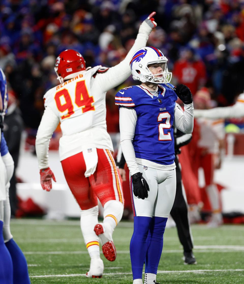 Buffalo Bills kicker Tyler Bass missed what would have been a game-tying field goal late in Sunday's game.