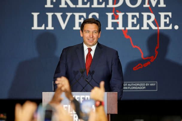 Florida Governor Ron DeSantis speaks after the primary election for the midterms during the 'Keep Florida Free Tour, ' in Tampa, Fla., Aug. 24, 2022.   (Octavio Jones/Reuters, FILE)