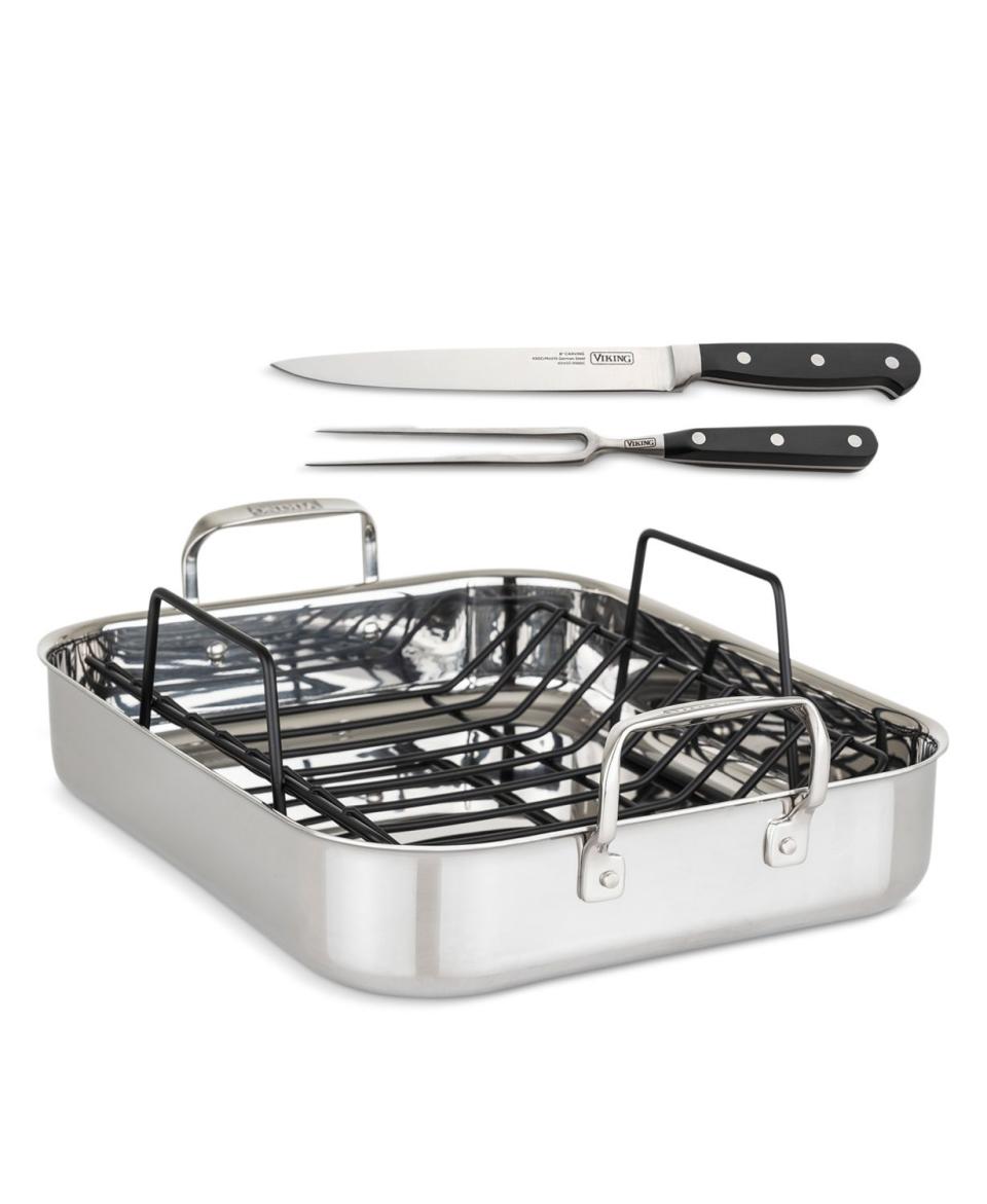 3) Viking 3-Ply Roasting Pan and Carving Set