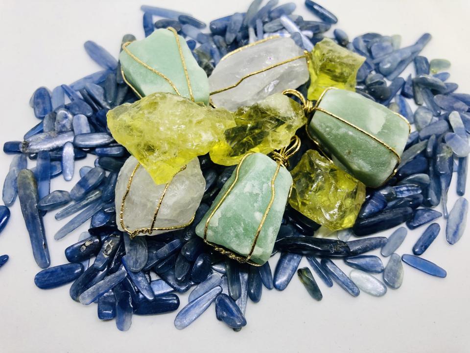 Blue kyanite, citrine, amazonite and clear quartz