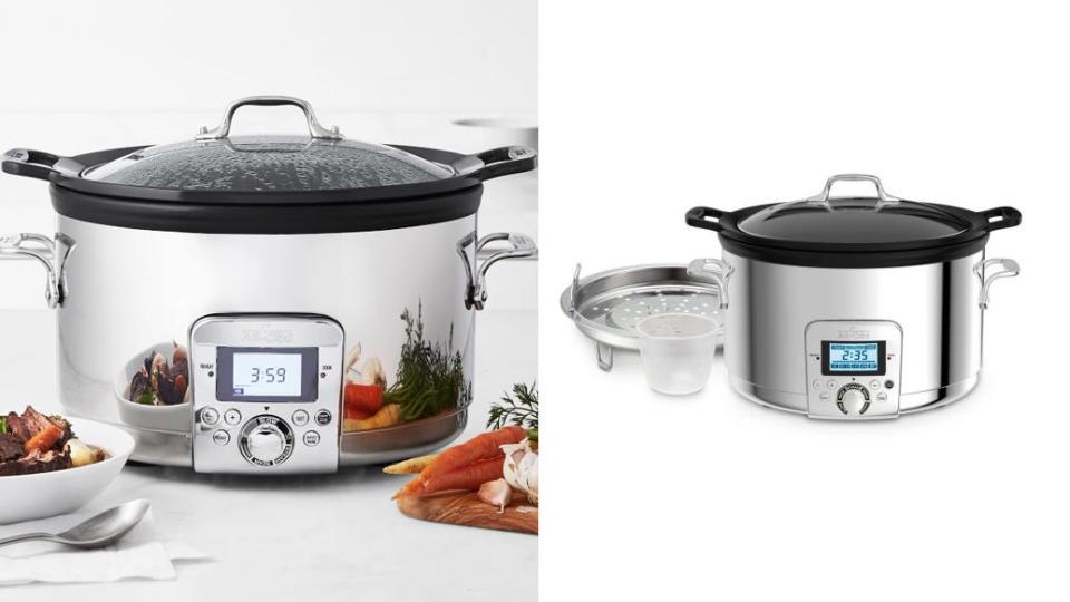 Simmer delicious soups, stews and more in this heavy-duty slow cooker.