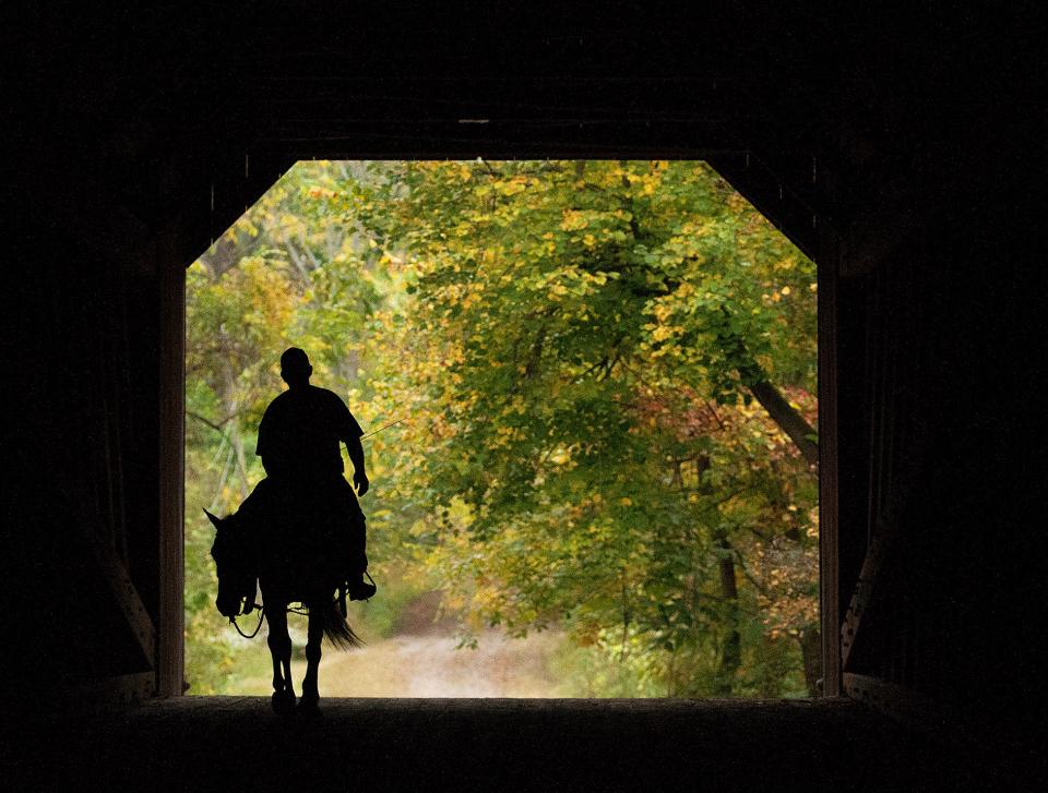 The Schofield Ford Covered Bridge in Tyler State Park is a great place to see fall foliage.