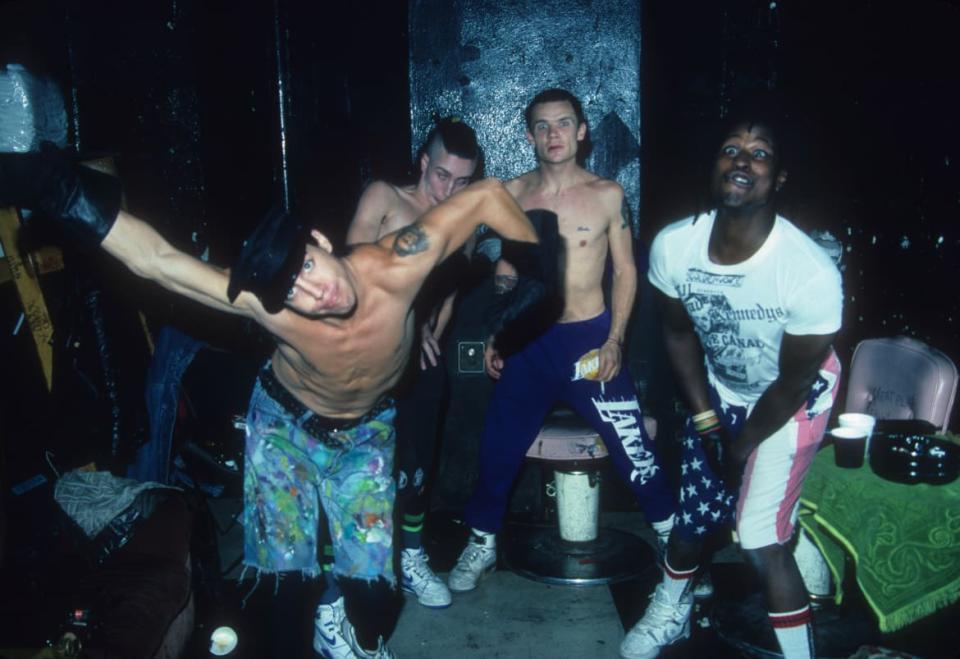 <div class="inline-image__caption"><p>The Red Hot Chili Peppers Anthony Kiedis, John Frusciante, Michael "Flea" Balzary, D.H. Peligro pose for a portrait backstage at First Avenue nightclub in Minneapolis in 1988. </p></div> <div class="inline-image__credit">Jim Steinfeldt/Michael Ochs Archives via Getty</div>