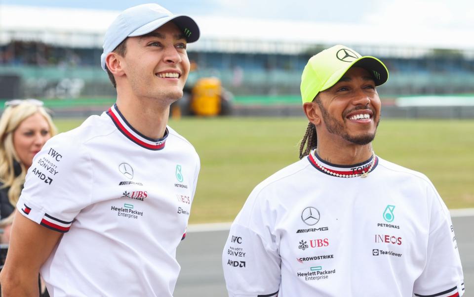 George Russell and Lewis Hamilton ahead of the British Grand Prix at Silverstone - GETTY