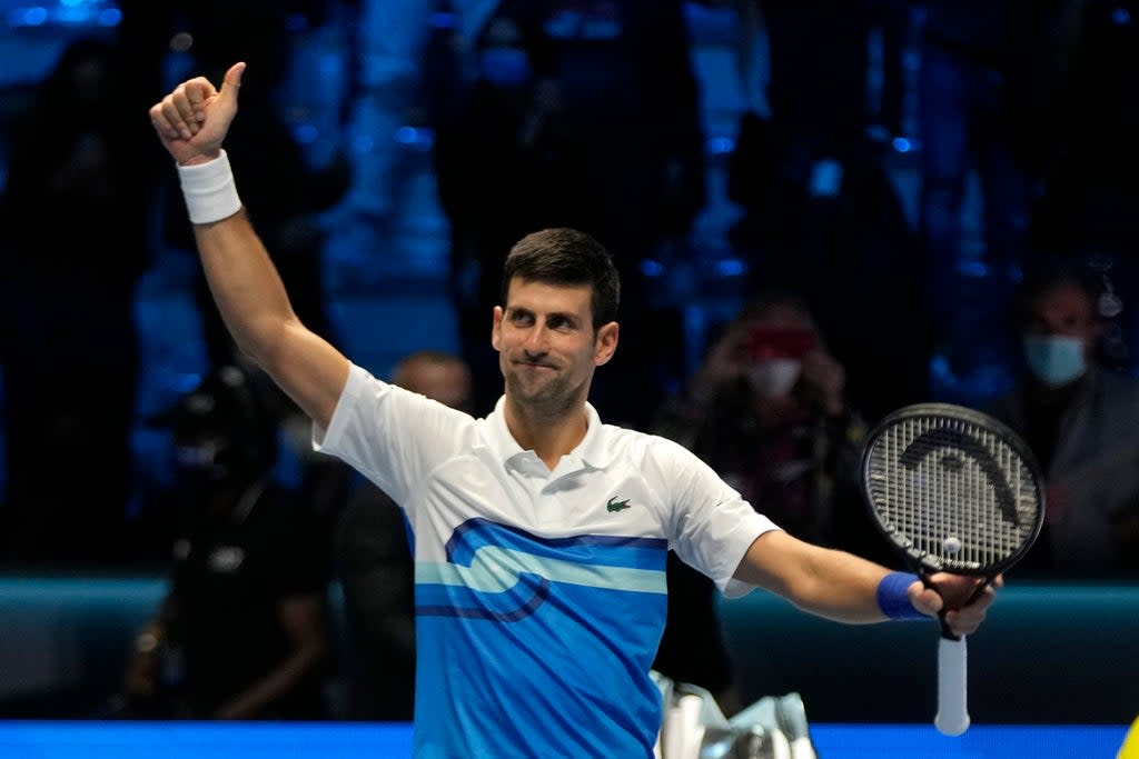 Novak Djokovic celebrates victory over Casper Ruud (Luca Bruno/AP) (AP)