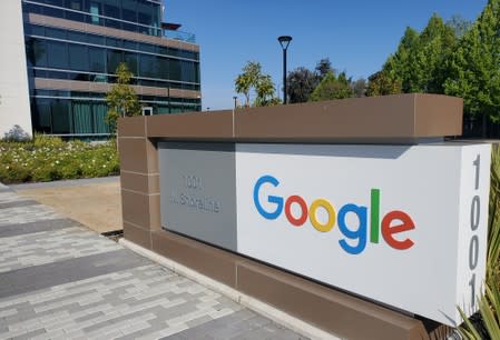 FILE PHOTO: A sign is pictured outs a Google offcie near the company's headquarters in Mountain View, California