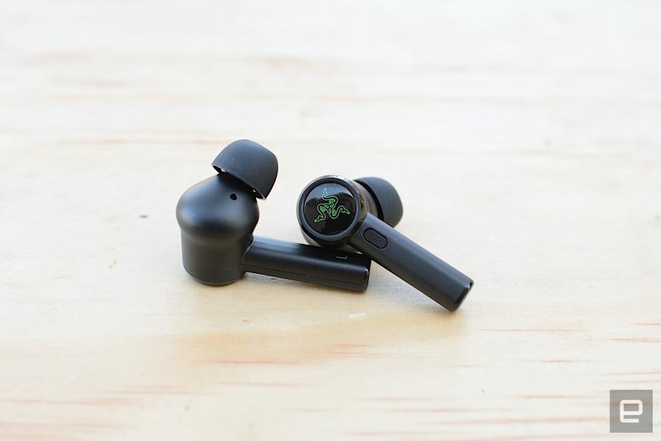 Razer’s first noise-cancelling earbuds also pack in THX-certified immersive audio and a gaming-specific low-latency mode. The stick-bud design isn’t for everyone, but the company has included comfy Comply foam tips on top of the usual collection of silicone. A few annoyances keep these from being a compelling, and complete, package. 