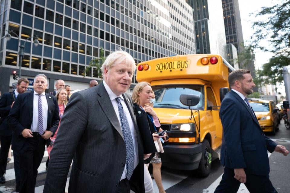 Prime Minister Boris Johnson walks to a television interview in New York whilst attending the United Nations General Assembly during his visit to the United States. Picture date: Monday September 20, 2021. (PA Wire)