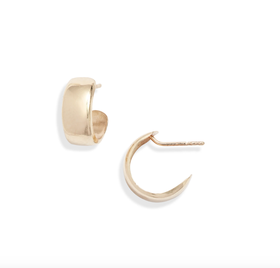 17) 14K Gold Small Flat Wide Hoop Earrings
