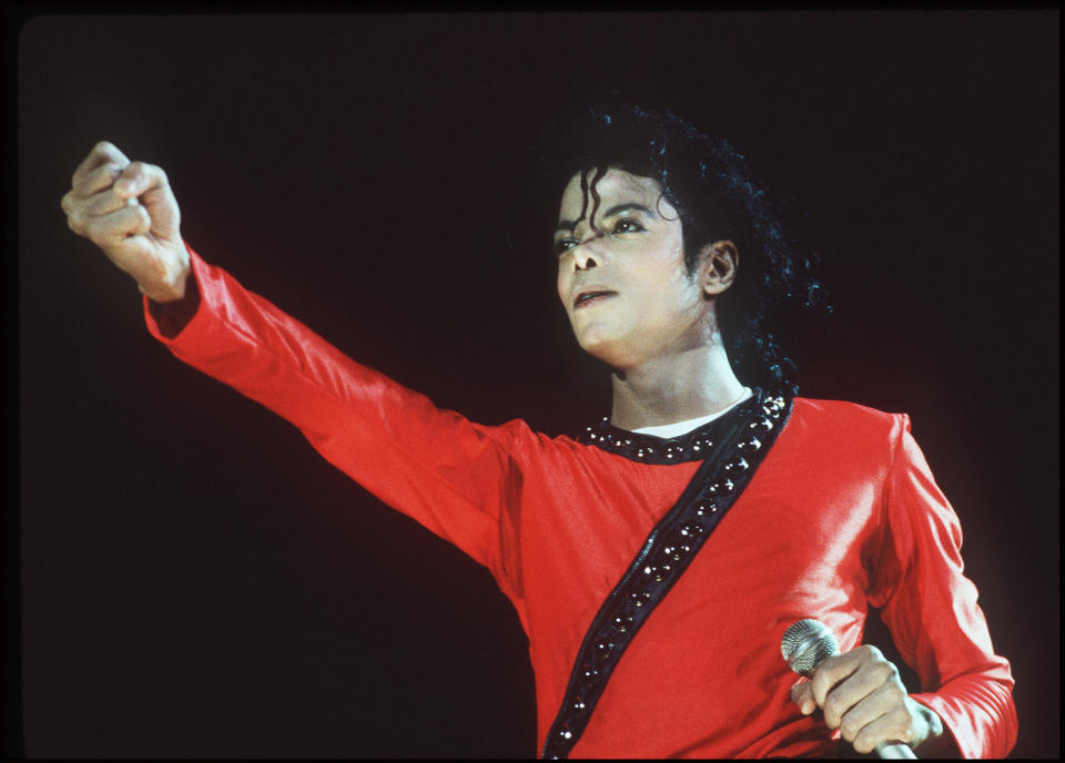 LONDON - 1987: Music star Michael Jackson performs during the Bad Tour in 1987 at Wembley Stadium, in London. (Photo by Dave Hogan/Getty Images)