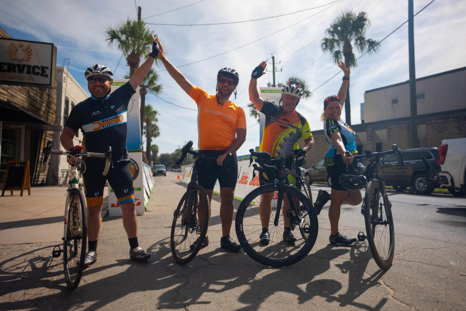 Riders Celebrating making it to Service Brewing in Savannah, the official ending point of the Athens to Savannah ride.