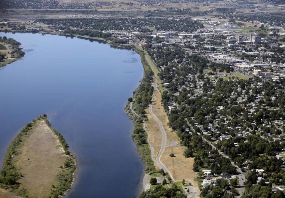 Nelson Island and Leslie Groves Park in Richland as seen in an aerial photo.