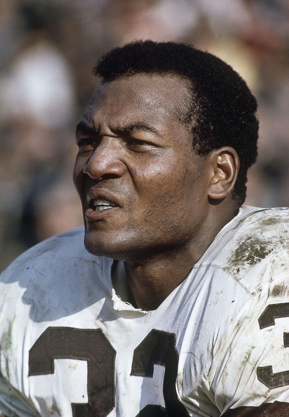 Browns running back Jim Brown on the sidelines during the 1964 season.