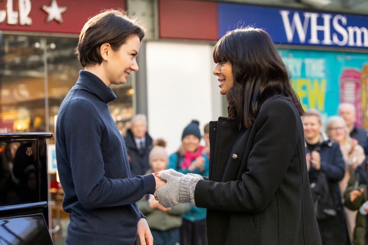 The Piano series 2 contestant Daria with host Claudia Winkleman