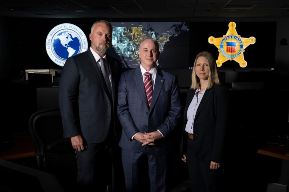 <em>Secret Service agents Peck, Kane, and Pierce (from left)</em>. <em>Kane estimates they have seized back some $2 billion from scammers but says, “What keeps me up a night is the amount of money we lost. At the end of the day, Americans are the victims, because it’s all taxpayer money.”</em>