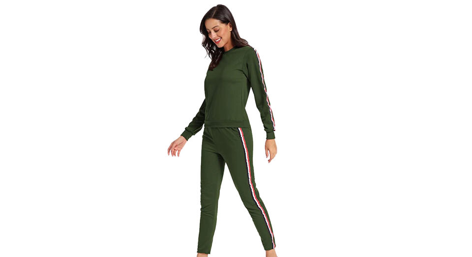 Women's Rainbow Stripe Jogging Suit Two Piece Tracksuit Sport Suit 