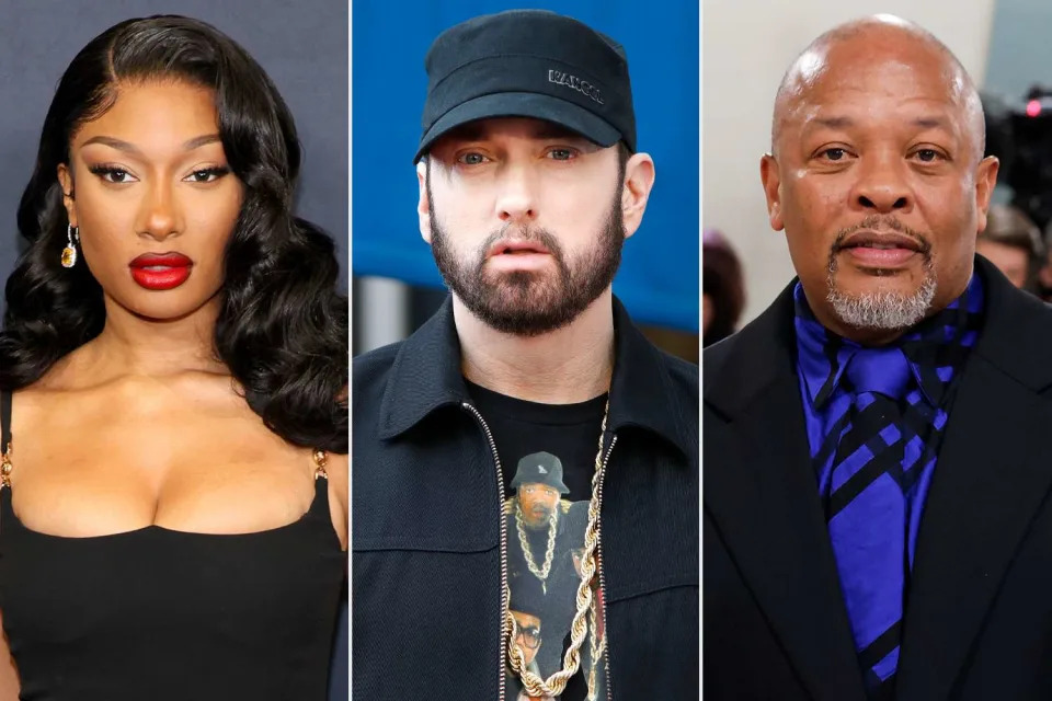 <p>Dia Dipasupil/Getty; Kurt Krieger/Corbis via Getty; Taylor Hill/Getty</p> Megan Thee Stallion, Eminem and Dr. Dre