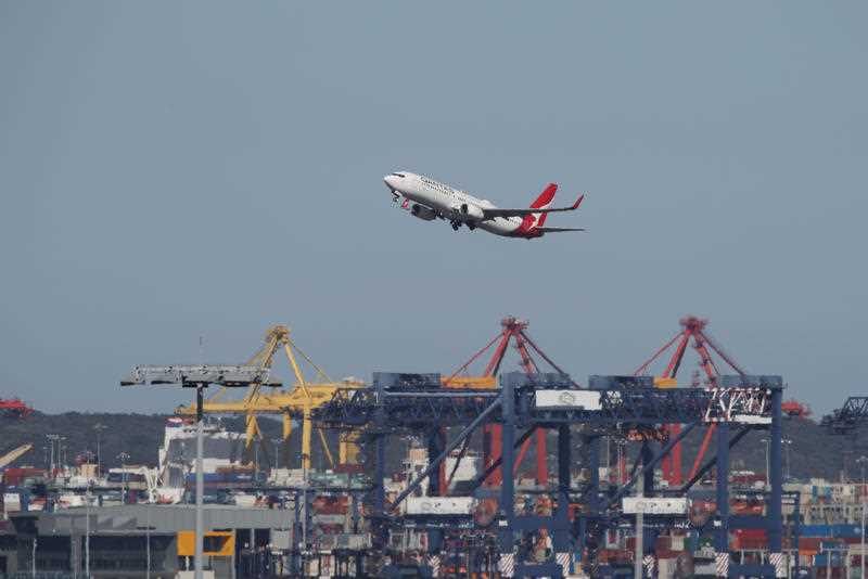 A Qantas flight takes off from Sydney.