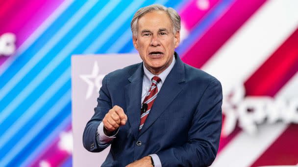 PHOTO: Texas Governor Greg Abbott speaks during CPAC Texas 2022 conference in Dallas, Texas, on Aug. 4, 2022. (Lev Radin/Sipa USA via AP, FILE)