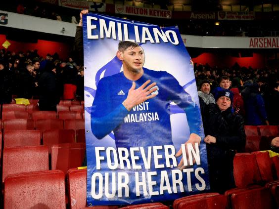Cardiff City fans paid tribute to Sala during the Premier League game with Arsenal (PA)