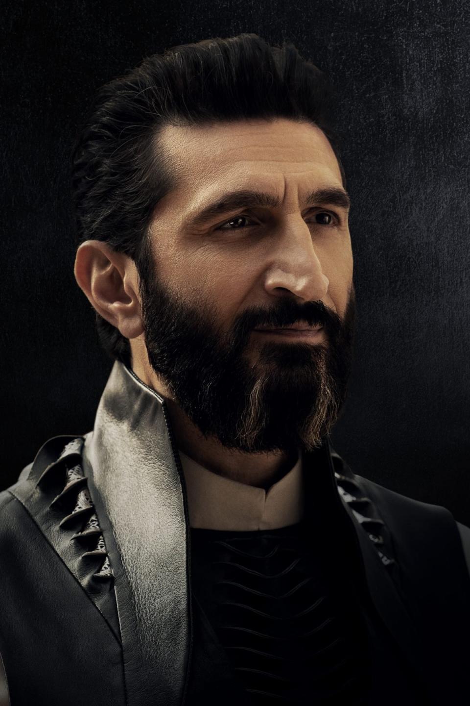 A portrait of Fares Fares as Ishamael on a dark background