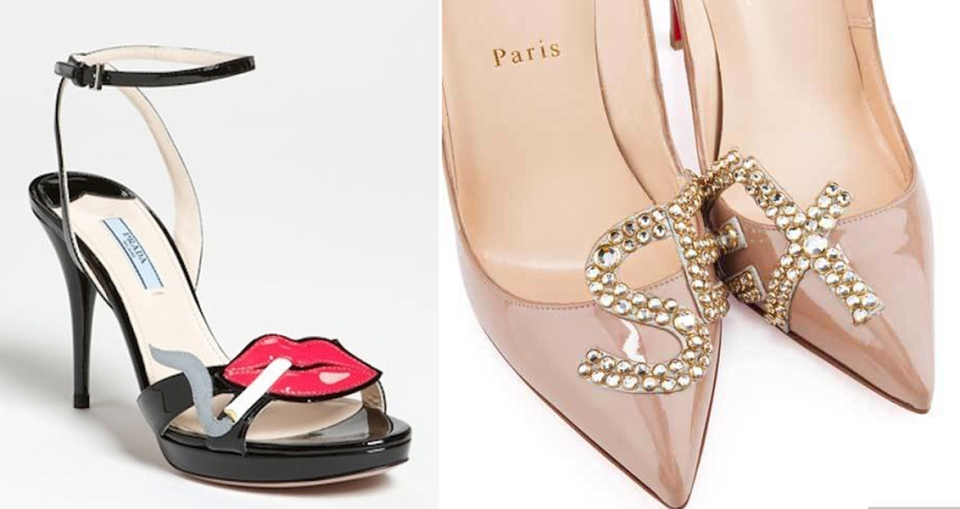 <div class="caption-credit"> Photo by: Nordstrom/Christian Louboutin</div><b>Rebellious heels by Prada, $890, and Christian Louboutin, $1,395</b> <br> We love statement heels, but they don't literally need to do the talking! Like the Louboutins that spell out "SEX," or the Prada shoes that make your toes smoke a cigarette. They're not sexy or shocking, they're tacky. <br>