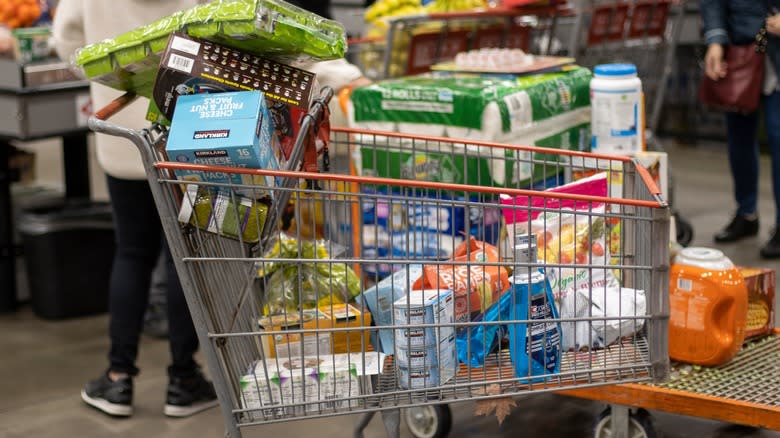 Various items in a Costco cart