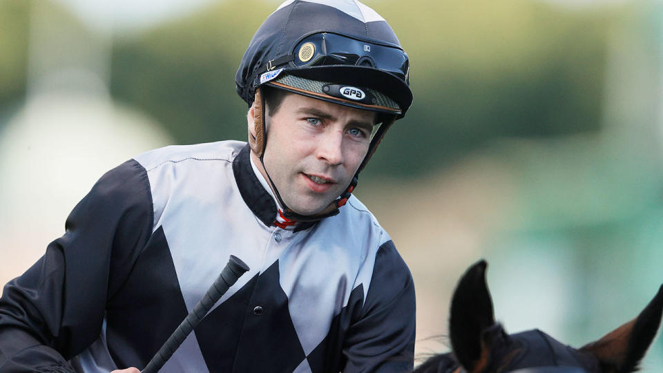 Pictured here, jockey Adam Hyeronimus has been banned from racing for three years.