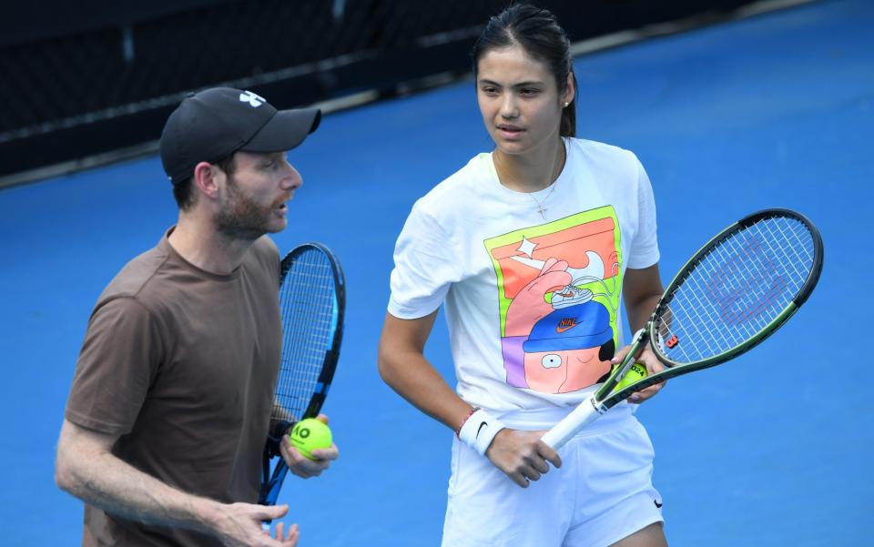 Emma Raducanu trains with Nick Cavaday