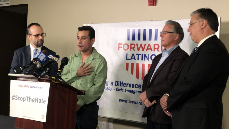 Mahud Villalaz, right, expresses gratitude for the support he has received after an acid attack in 2019. Clifton Blackwell, 64, is on trial this week for a county of first-degree reckless injury, as a hate crime. Both men testified about their encounter.