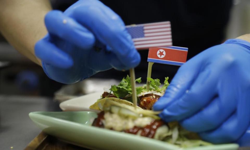 Miniature American and North Korean flags are used to decorate the ‘El Gringo and El Hombre Cohete’ tacos