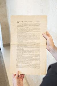 John Dunlap and David Claypool, The Official First Edition of the Constitution,1787, ink on paper, 16 1/8 x 10 1/8 in. Private Collection. Photography courtesy of Sotheby’s, Inc.