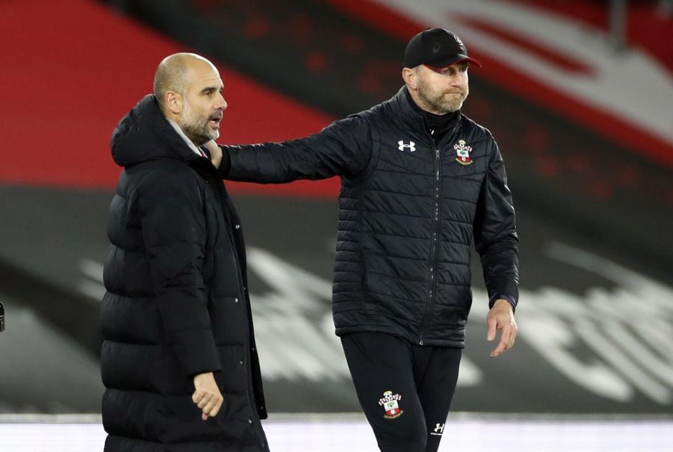 Southampton manager Ralph Hasenhutt, right, believes Pep Guardiola’s Manchester City have already wrapped up the title (Paul Childs/PA) (PA Archive)