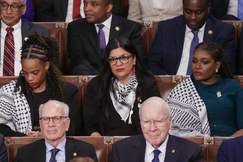 From left, Rep. Summer Lee, Rep. Rashida Tlaib and Rep. Cori Bush