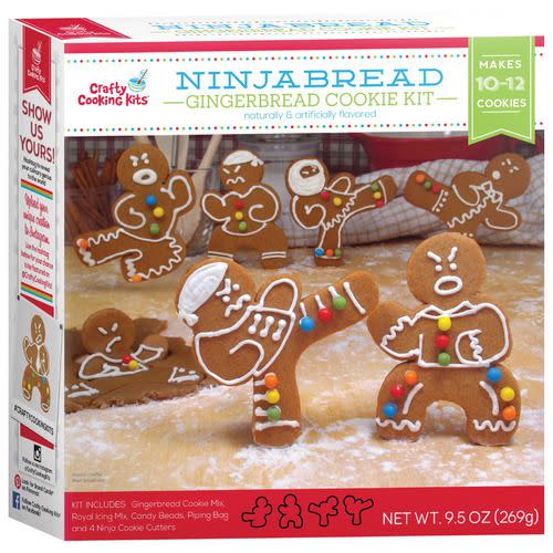 <p>These are not your typical gingerbread men! Your kids will love decorating these little tough cookies. Each kits includes: gingerbread cookie mix, royal icing mix, candy beads, piping bag and four ninja cookie cutters. You can bake up to 12 cookies with each box. </p>