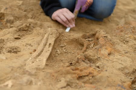 Army veterans and archeologists dig as part of archaeological research campaign called "Waterloo Uncovered" in Waterloo