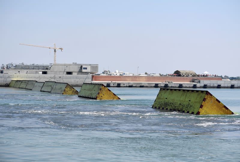 Flood barrier project MOSE tests in Venice