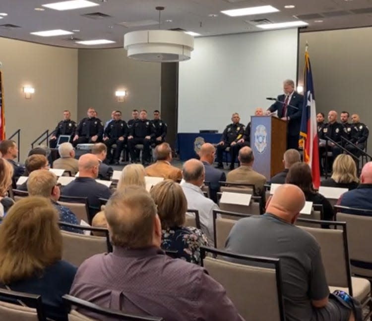 Wichita Falls mayor Tim Short addressed members of the 77th Police Academy at graduation ceremonies.