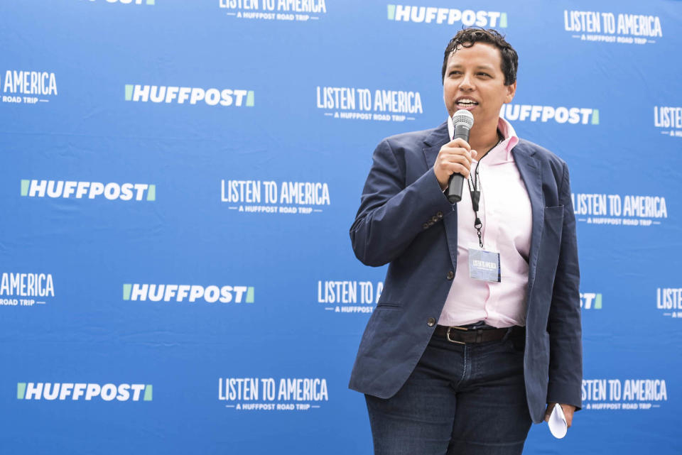 HuffPost Editor-in-Chief Lydia Polgreen speaks&nbsp;to the crowd at the St. Louis stop.