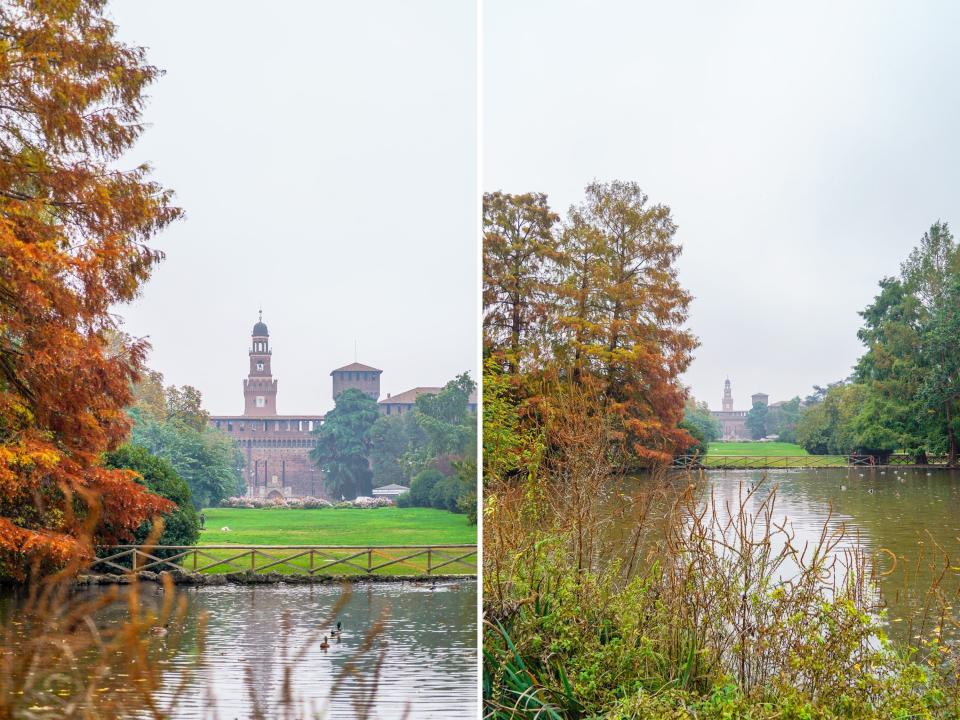 Sempione Park on a misty, foggy morning in Milan.