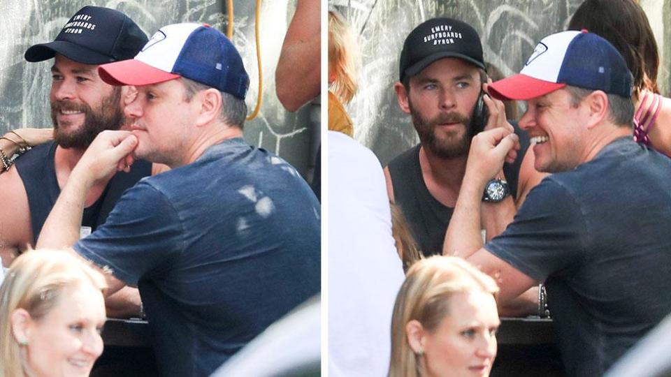 Chris Hemsworth and Matt Damon grab some Easter beers