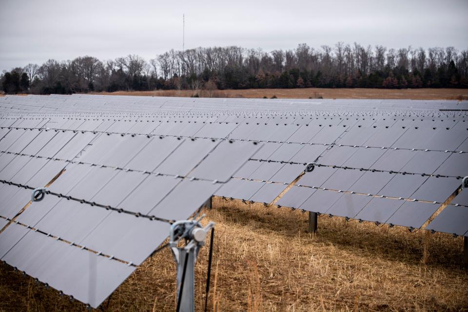A solar farm sits on the land of Brownsville, Tenn. that uses the sun's natural energy to create renewable energy.
