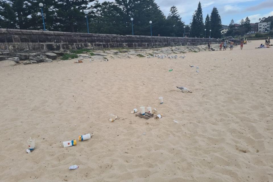 McDonald's cups and straws litter Coogee beach