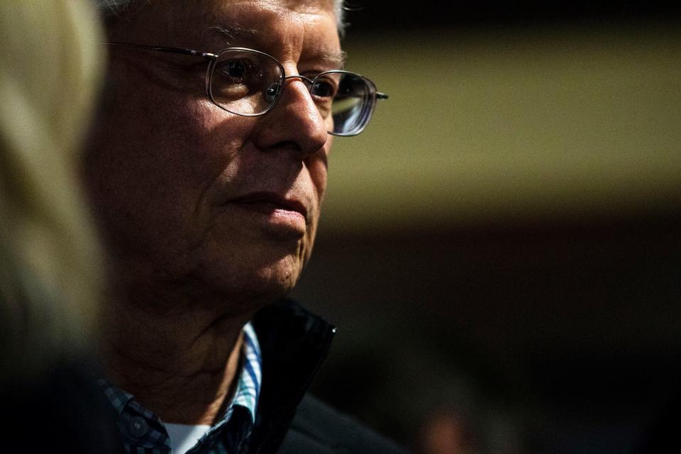 Des Moines Mayor Frank Cownie talks with people at his election night gathering on Tuesday, Nov. 5, 2019, at Star Bar in Des Moines.