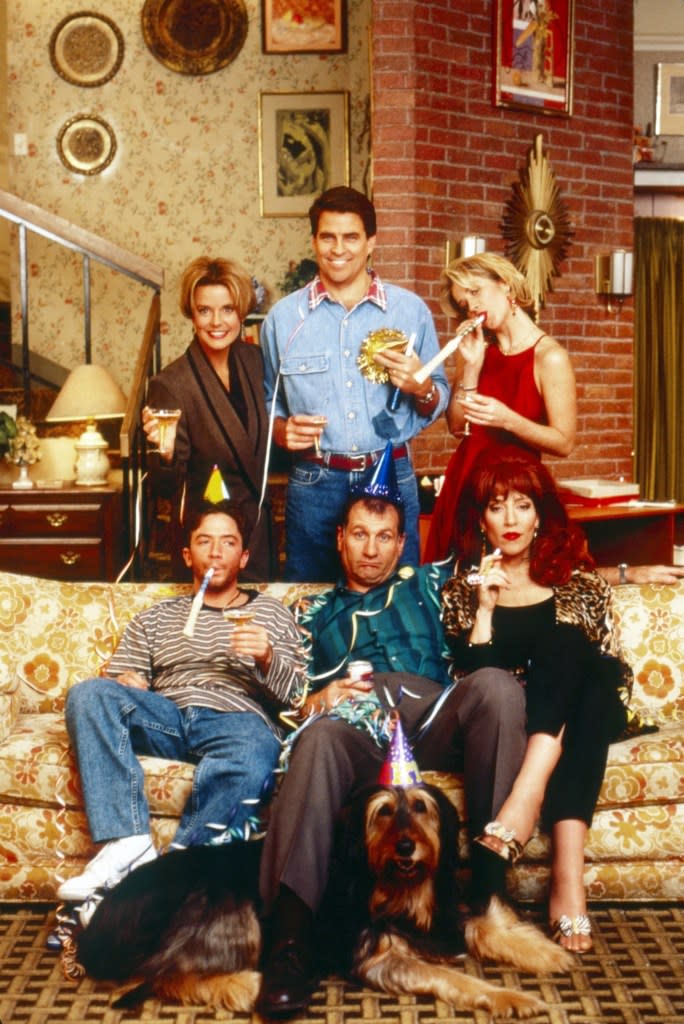 The cast of “Married . . . With Children” included Amanda Bearse (clockwise from top left), Ted McGinley, Christina Applegate, Katey Sagal, Ed O’Neill and David Faustino. ©20thCentFox/Courtesy Everett Collection