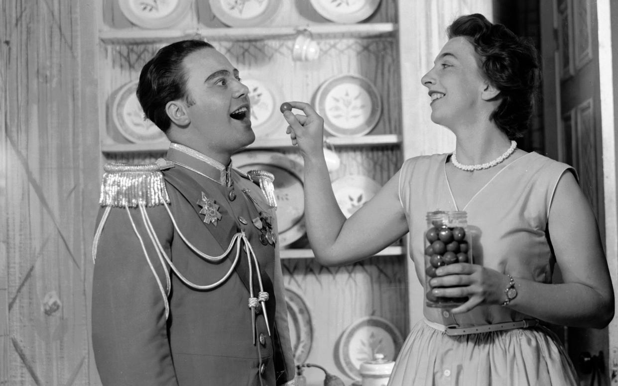 April Cantelo and fellow cast member in the opera Love in a ViIlage at Sadler's Wells, with costumes designed by Osbert Lancaster